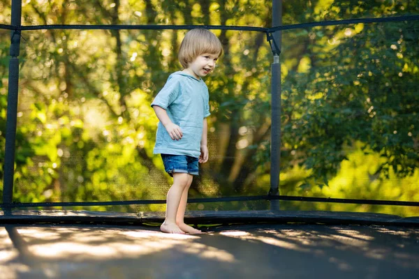 可爱的蹒跚学步的男孩在美丽的阳光明媚的夏日在森林里散步时很开心 有孩子的积极的家庭休闲 探索自然的儿童 — 图库照片