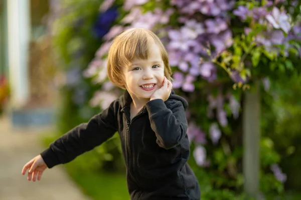 Uroczy Chłopczyk Bawiący Się Świeżym Powietrzu Słoneczny Letni Dzień Dziecko — Zdjęcie stockowe