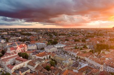 Aerial view of Vilnius Old Town, one of the largest surviving medieval old towns in Northern Europe. Summer landscape of UNESCO-inscribed Old Town of Vilnius, Lithuania