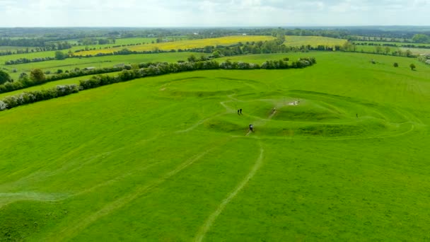 Aerial View Hill Tara Archaeological Complex Containing Number Ancient Monuments — Stock Video