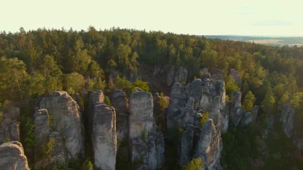 Aerial Sunset View Prachov Rocks Most Famous Place Bohemian Paradise — Stock Video