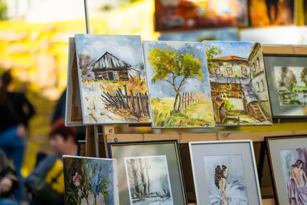 Vilnius Lithuania September 2022 Paintings Sold Nations Fair Masters National — Stock Photo, Image