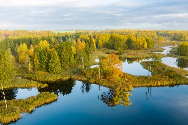 Amazing Aerial View Kirkilai Karst Lakes Bright Sunny Autumn Morning — Stock Photo, Image