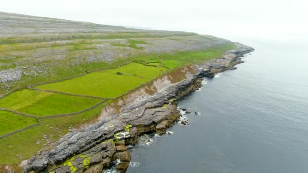 Spectaculair Luchtlandschap Regio Burren County Clare Ierland Blootgesteld Karst Kalksteen — Stockvideo
