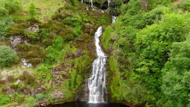 Aerial View Assaranca Waterfall One Donegals Most Beautiful Waterfalls Hidden — Stock Video