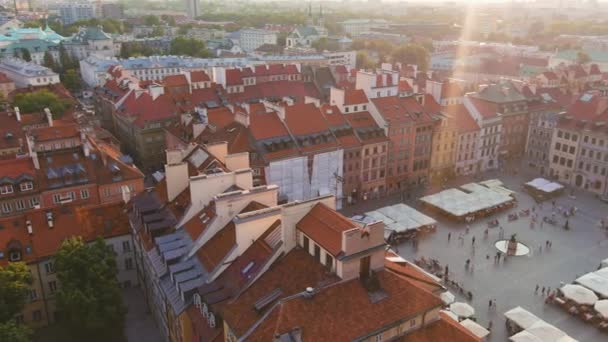 Aerial Sunset View Warsaws Old Town Which Completely Destroyed World — Vídeo de stock