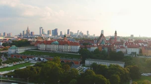 Aerial Sunset View Warsaws Old Town Which Completely Destroyed World — Stok video