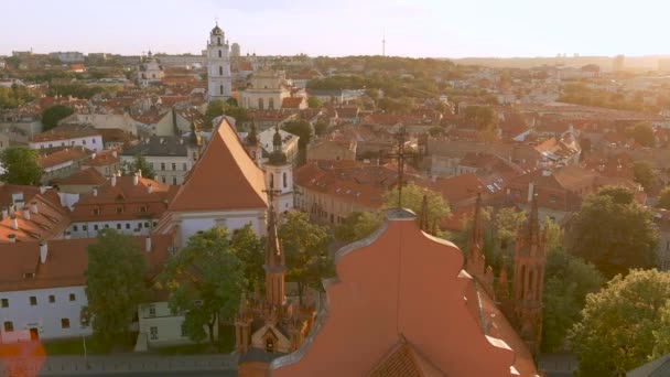 维尔纽斯古城的空中景观 是北欧现存最大的中世纪古城之一 立陶宛维尔纽斯古城的夏季景观 — 图库视频影像