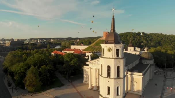 Aerial View Cathedral Square Main Square Vilnius Old Town Key — Stock videók