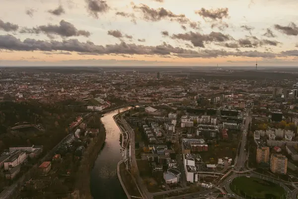 Belle Vue Aérienne Soir Vieille Ville Vilnius Avec Éclairage Panoramique Images De Stock Libres De Droits