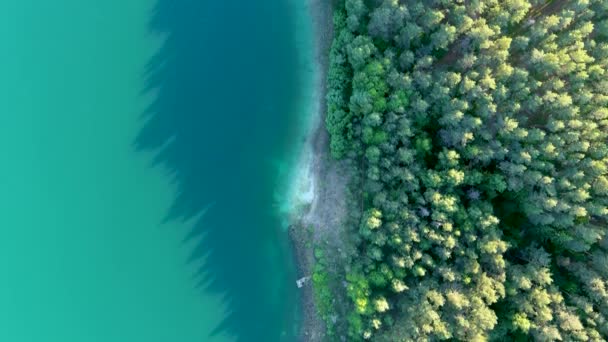 Aerial Bright Summer Evening Top View Beautiful Green Waters Lake — Stock Video
