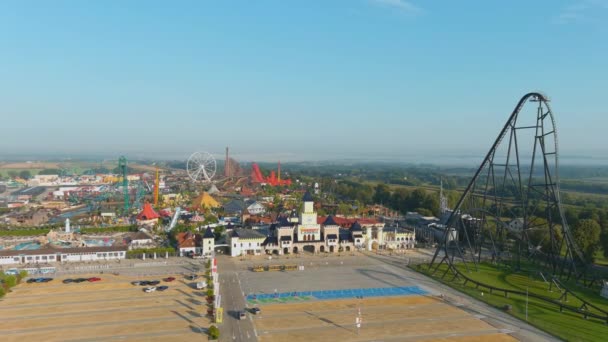 Energylandia Zator Poland August 2022 Aerial View Felylandia Amusement Park — стоковое видео