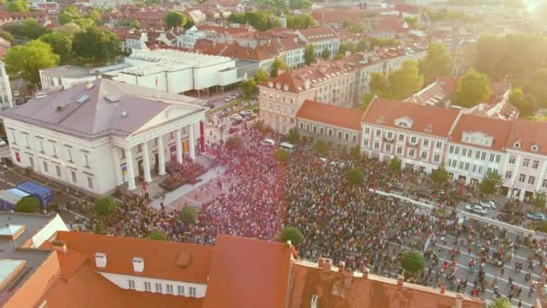 Vue Aérienne Des Foules Qui Célèbrent Journée Etat Lituanien Beaucoup — Video