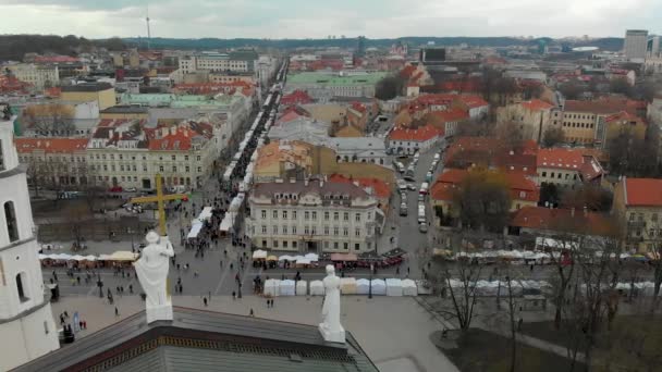 Vilnius Lithuania Marzo 2020 Vista Aérea Multitudes Que Asisten Kaziuko — Vídeos de Stock