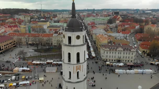 Vilnius Λιθουανια Μαρτιου 2020 Αεροφωτογραφία Πλήθους Που Παρακολουθεί Kaziuko Muge — Αρχείο Βίντεο