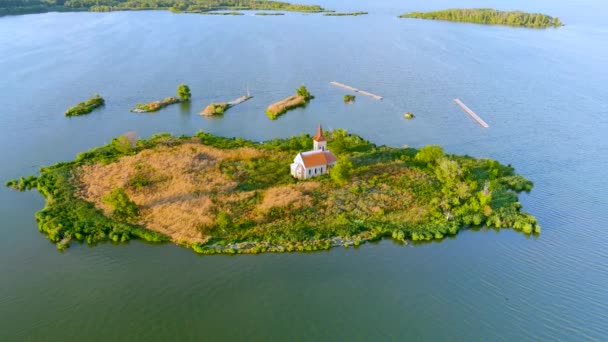 Aerial View Kostel Linharta Church Only Remainder Once Important Town — Stock Video