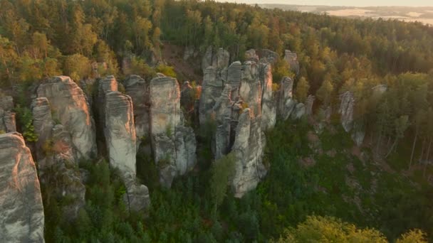 Vista Aérea Pôr Sol Prachov Rocks Lugar Mais Famoso Parque — Vídeo de Stock
