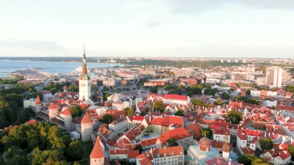 Vista Panorâmica Aérea Icônica Cidade Velha Tallinn Colina Toompea Uma — Vídeo de Stock
