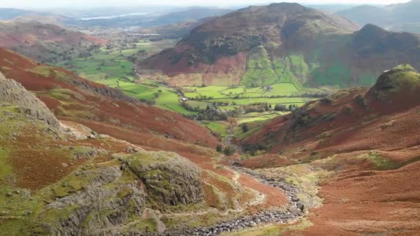 Scénický Letecký Pohled Údolí Velkého Langdale Lake District Proslulé Svými — Stock video