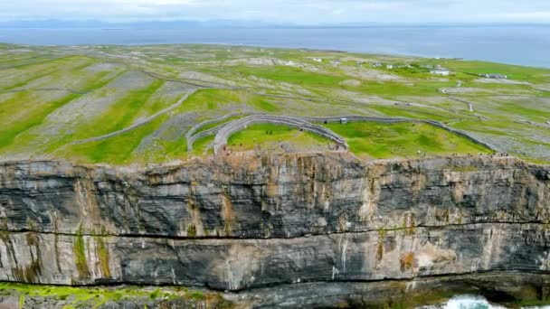 Dun Aonghasa Oder Dun Aengus Luftaufnahme Die Größte Prähistorische Steinfestung — Stockvideo