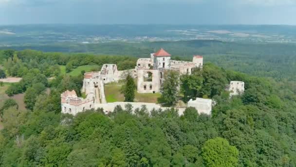 Vue Aérienne Des Ruines Château Tenczyn Rudno Par Une Belle — Video