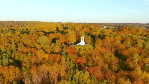 Letecký Pohled Památník Tři Kříže Výhledem Staré Město Vilnius Krajina — Stock video
