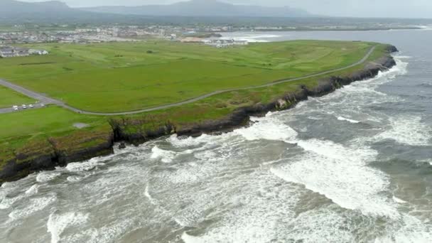 Letecký Pohled Velkolepý Tullan Strand Jednu Donegals Slavných Surfování Pláží — Stock video