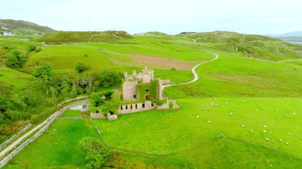 Légköri Orbitális Kilátás Clifden Castle Romos Kastély Álló Híres Sky — Stock videók