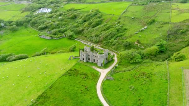 Luftaufnahme Von Clifden Castle Einem Zerstörten Herrenhaus Das Der Berühmten — Stockvideo