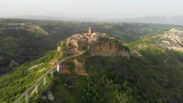 Aerial Summer Evening View Famous Civita Bagnoregio Town Beautiful Place — Stock Video