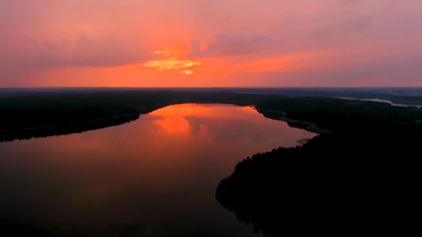 Paysage Panoramique Coucher Soleil Lac Baltieji Lakajai Magnifique Panorama Nocturne — Video