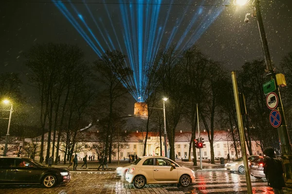 Vilnius Lithuania January 2023 Scenic Light Installations Illuminated Various Colors — Stock Photo, Image