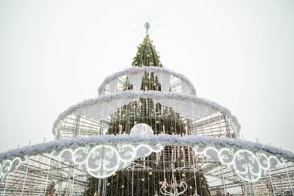 Details Beautifully Decorated Christmas Tree Cathedral Square Vilnius Lithuania — Stock Photo, Image