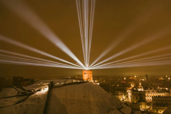Scenic Aerial View Gediminas Tower Vilnius Old Town Beautifully Illuminated — Stock Photo, Image