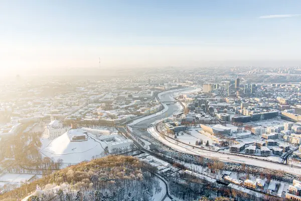 Beautiful Sunny Vilnius City Scene Winter Aerial Early Evening View — Stock Photo, Image