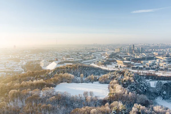 Beautiful Sunny Vilnius City Scene Winter Aerial Early Evening View — Stock Photo, Image