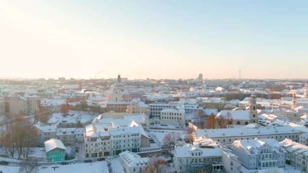 Bela Cena Ensolarada Cidade Vilnius Inverno Vista Aérea Início Noite — Vídeo de Stock