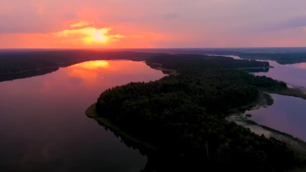 Paysage Panoramique Coucher Soleil Lac Baltieji Lakajai Magnifique Panorama Nocturne — Video