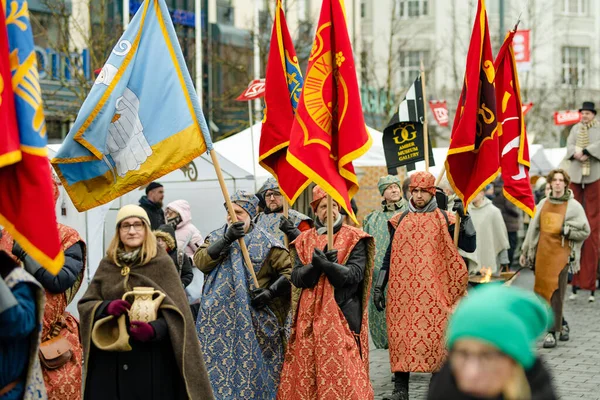 Vilnius Lithuania March 2023 Cheerful People Participating Humorous Parade Kaziuko — Stock Photo, Image