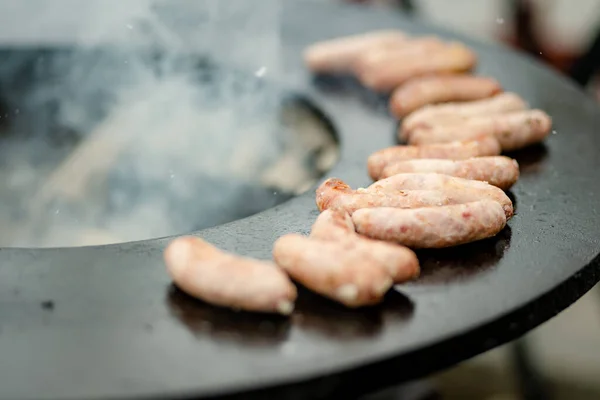 Traditional Fried Sausages Being Cooked Spring Market Vilnius Lithuania Variety — Stock Photo, Image