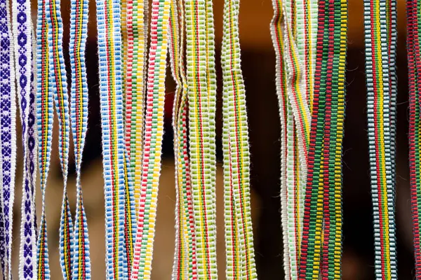 Details Traditional Colorful Lithuanian Weave Woven Belts Part National Lithuanian — Stock Photo, Image