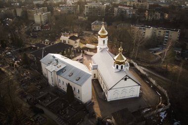 Litvanya 'nın Vilnius kentinin Naujininkai ilçesindeki Doğu Ortodoks kilisesi Vilnius' taki Eski İnananlar Kilisesi 'nin havadan görüşü.