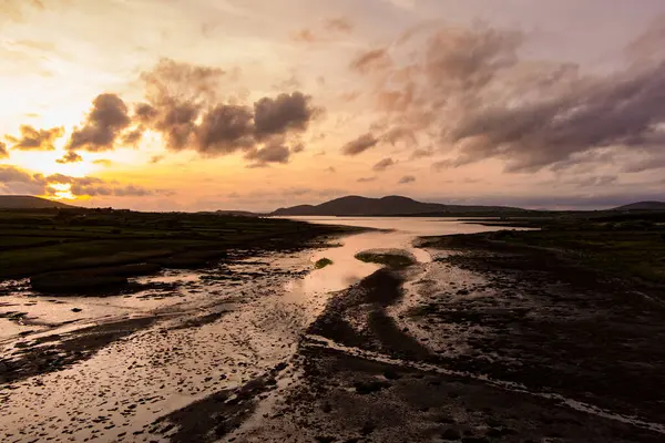 Aerial Sunset View Derreen River Ring Kerry Route Rugged Coast — Stock Photo, Image