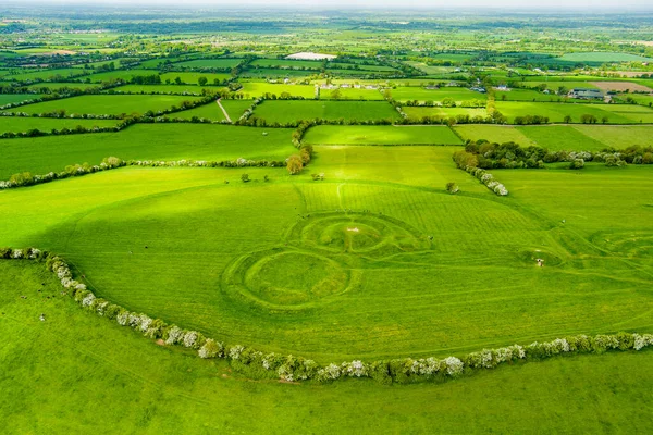 Aerial view of the Hill of Tara, an archaeological complex, containing a number of ancient monuments and, according to tradition, used as the seat of the High King of Ireland, County Meath, Ireland
