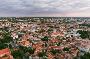 Aerial view of Vilnius Old Town, one of the largest surviving medieval old towns in Northern Europe. Summer landscape of UNESCO-inscribed Old Town of Vilnius, Lithuania