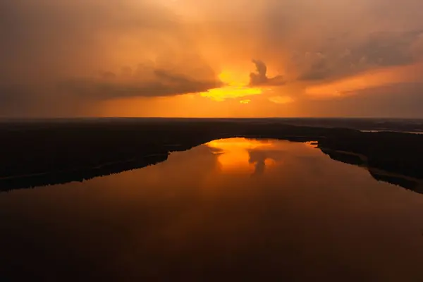 Hermosa Vista Aérea Atardecer Del Lago Galve Uno Los Lagos —  Fotos de Stock