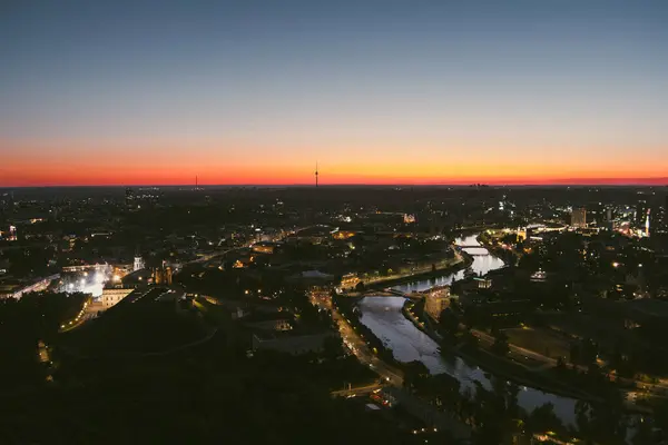 Scenic Aerial View Vilnius Old Town Neris River Nightfall Sunset — Stock Photo, Image