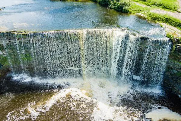 stock image Aerial view of Jagala Waterfall or Jagala juga. The widest and most powerful natural waterfall in Estonia, located on the Jagala River near the Gulf of Finland. Koogi, Harju County. Northern Estonia.