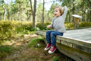 Estonya 'nın Lahemaa Ulusal Parkı' ndaki en ünlü bataklıklardan biri olan Viru Bog 'u keşfeden çocuk. Eşsiz sulak arazi ekosistemi çeşitli vahşi yaşamı destekler ve eşsiz bitki ve hayvanlara ev sahipliği yapar..