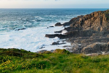 Malin Head 'deki sert ve kayalık sahil, İrlanda' nın en kuzeyindeki nokta, Vahşi Atlantik Yolu, muhteşem kıyı yolu. Doğanın harikaları. Sayısız Keşif Noktaları. Ortak Donegal